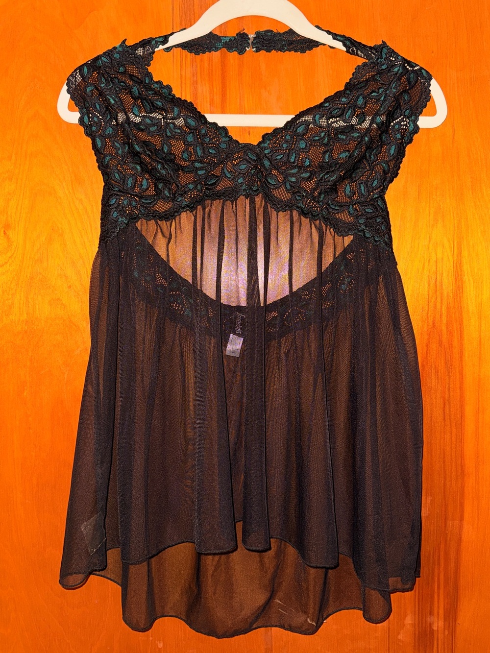 Vintage Goth Glam Frederick's of Hollywood Lace Halter Babydoll Chemise Large